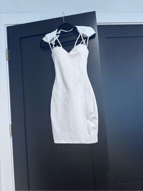Guess White Strappy Bodycon Dress padded shoulders
